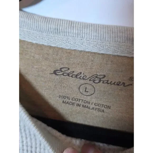 Eddie Bauer Shirt Mens Large Cream Long Sleeve Waffle Thermal Crewneck Neutral - Picture 6 of 6